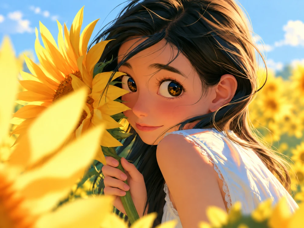 Original portrait in a sunflower field