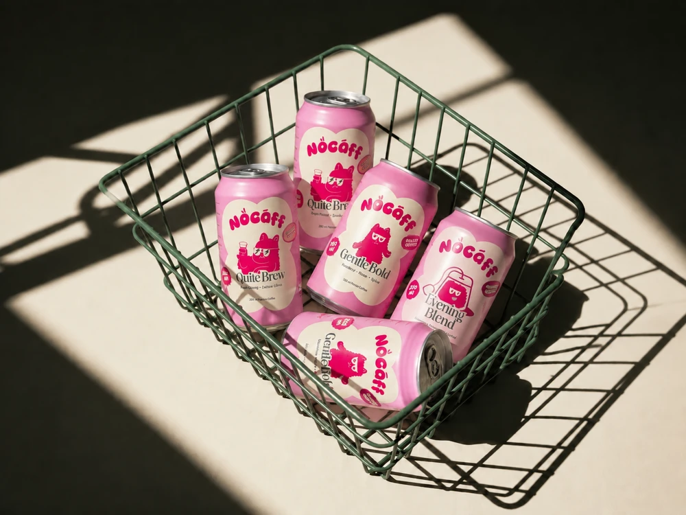 AI-edited product photo with matching pink cans