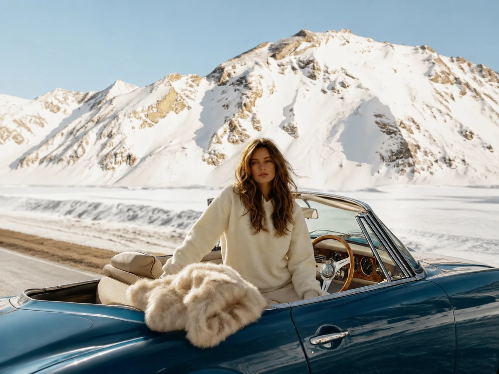 Original portrait in a snowy mountain setting