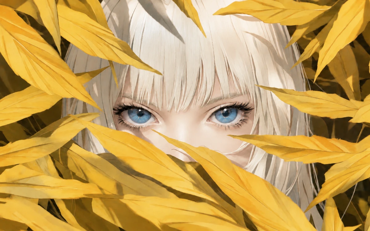 Original anime portrait with yellow leaves